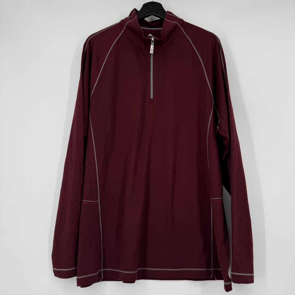 Tommy Bahama Mens XL 1/4 Zip Pullover Sweater Burgundy Wool Blend Long Sleeve